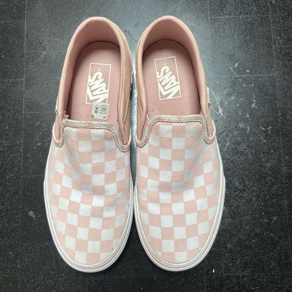 Vans Pink and White Checkered Slip-On Sneakers